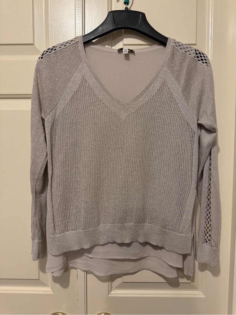 Lucky Brand Light Gray V-Neck Layered Knit Sweater